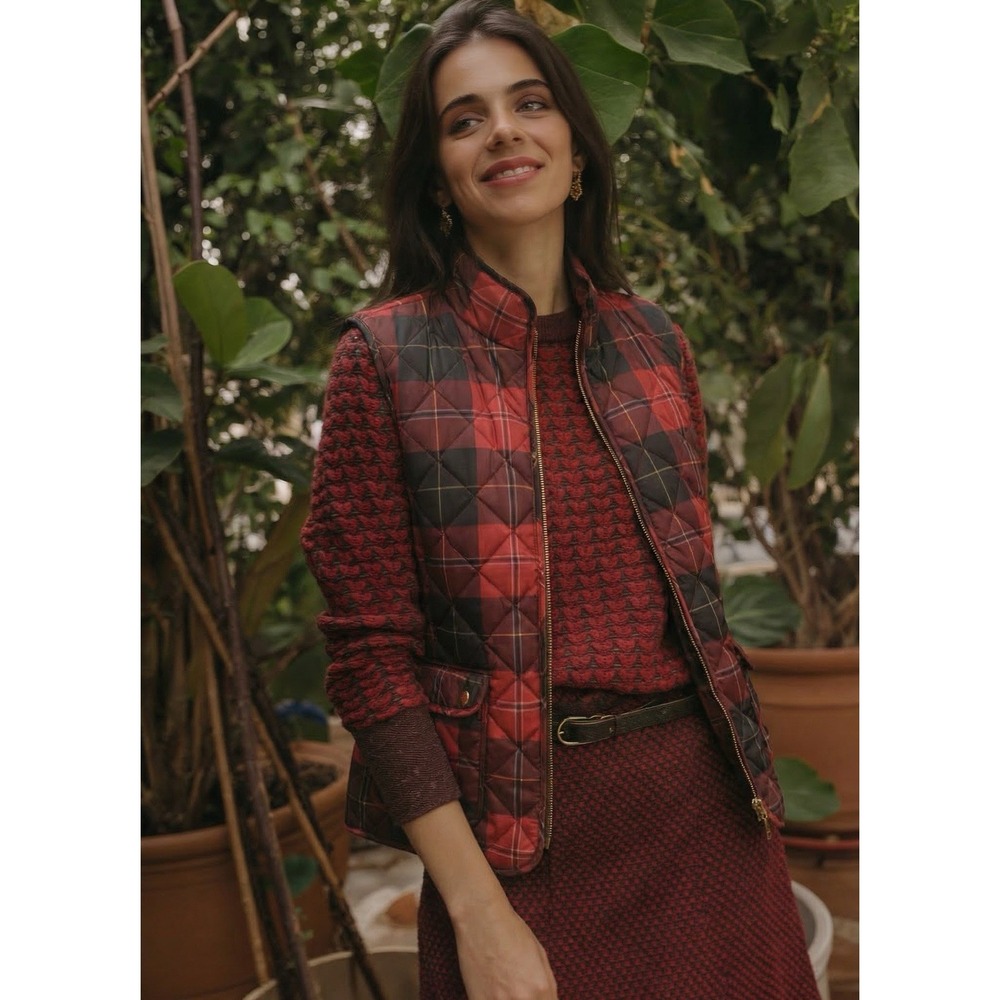 St. John's Bay Women's Plaid Quilted Vest Lightweight Outerwear Pockets Size SM